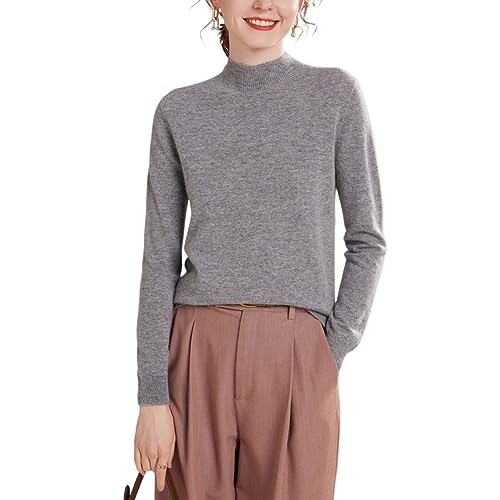 DISSA Damen Kaschmir Pullover Hellgrau Stehkragen Langarm Strickpullover Damen Kaschmir Wolle Einfarbige Relaxed Dünner Pullover,42,YZL501 von DISSA