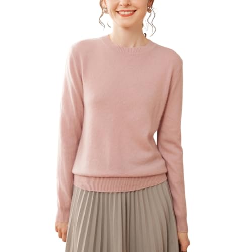 DISSA Damen Kaschmir Pullover Hellrosa Rundhals Langarm Strickpullover Damen Kaschmir Wolle Einfarbige Relaxed Dünner Pullover,EU 44,SPR2449 von DISSA