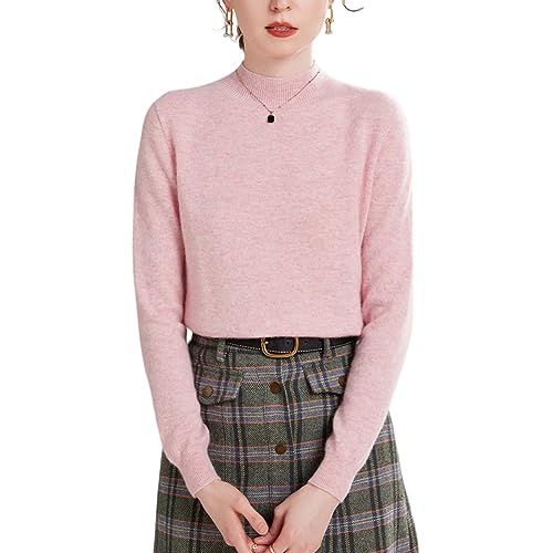 DISSA Damen Kaschmir Pullover Hellrosa Stehkragen Langarm Strickpullover Damen Kaschmir Wolle Einfarbige Relaxed Dünner Pullover,40,YZL501 von DISSA