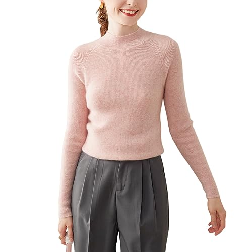 DISSA Damen Kaschmir Pullover Hellrosa Stehkragen Langarm Strickpullover Damen Kaschmir Wolle Einfarbige Schlanker Dünner Pullover,40,SH313 von DISSA