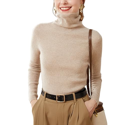 DISSA Damen Kaschmir Pullover Kamel Rollkragen Langarm Strickpullover Damen Kaschmir Wolle Einfarbige Schlanker Dünner Pullover,38,SPR2263 von DISSA