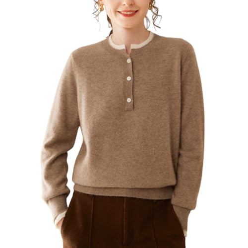 DISSA Damen Kaschmir Pullover Kamel Rundhals Langarm Strickpullover Damen Kaschmir Wolle Einfarbige Relaxed Dicker Pullover,EU 38,DF8107 von DISSA