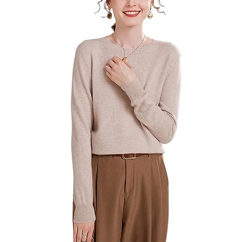 DISSA Damen Kaschmir Pullover Kamel Rundhals Langarm Strickpullover Damen Kaschmir Wolle Einfarbige Relaxed Dünner Pullover,34,YZL2302 von DISSA