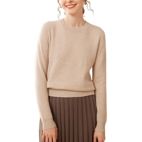 DISSA Damen Kaschmir Pullover Kamel Rundhals Langarm Strickpullover Damen Kaschmir Wolle Einfarbige Relaxed Dünner Pullover,EU 44,SPR2449 von DISSA
