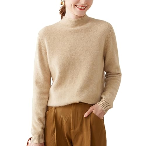 DISSA Damen Kaschmir Pullover Kamel Stehkragen Langarm Strickpullover Damen Kaschmir Wolle Einfarbige Relaxed Dicker Pullover,38,SH352 von DISSA