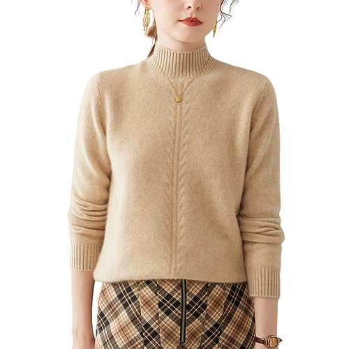 DISSA Damen Kaschmir Pullover Kamel Stehkragen Langarm Strickpullover Damen Kaschmir Wolle Einfarbige Relaxed Dicker Pullover,42,SH371 von DISSA