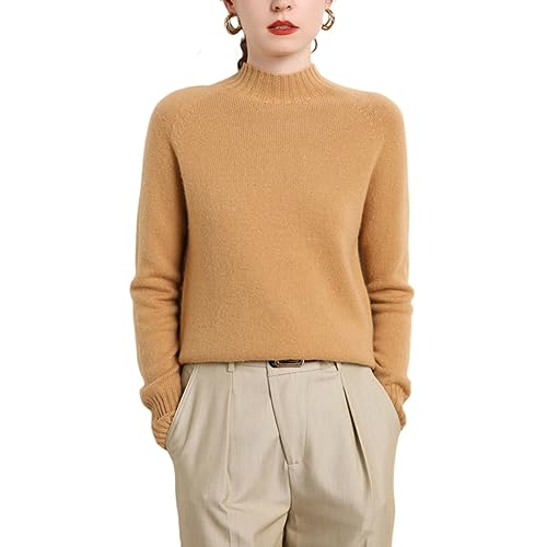 DISSA Damen Kaschmir Pullover Khaki Stehkragen Langarm Strickpullover Damen Kaschmir Wolle Einfarbige Relaxed Dicker Pullover,36,MZ2243 von DISSA