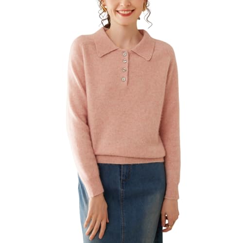 DISSA Damen Kaschmir Pullover Rosa Revers Langarm Strickpullover Damen Kaschmir Wolle Einfarbige Relaxed Dicker Pullover,EU 38,DF8090 von DISSA