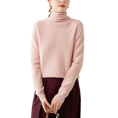 DISSA Damen Kaschmir Pullover Rosa Rollkragen Langarm Strickpullover Damen Kaschmir Wolle Einfarbige Relaxed Dicker Pullover,40,SH351 von DISSA