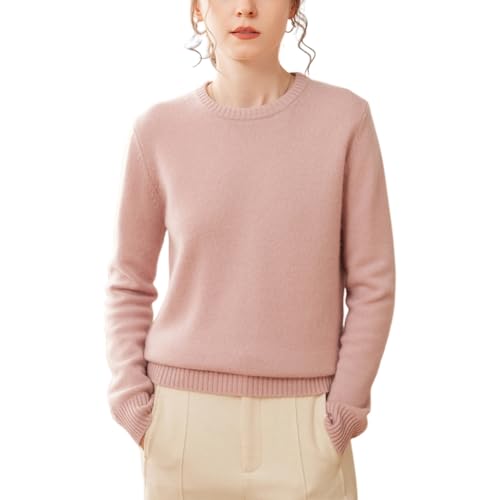 DISSA Damen Kaschmir Pullover Rosa Rundhals Langarm Strickpullover Damen Kaschmir Wolle Einfarbige Relaxed Dicker Pullover,EU 36,SPR2448 von DISSA