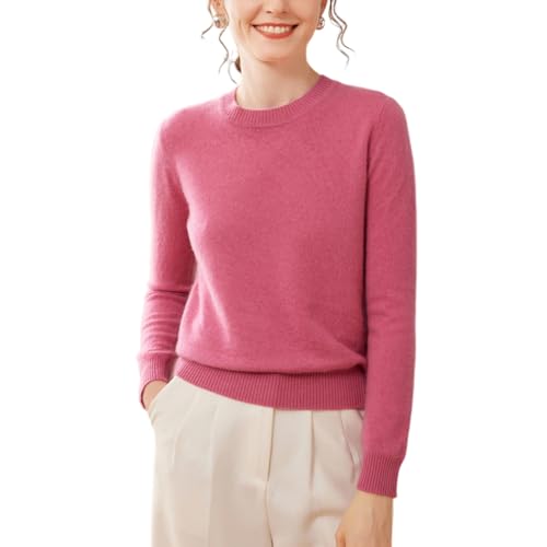 DISSA Damen Kaschmir Pullover Rosa Rundhals Langarm Strickpullover Damen Kaschmir Wolle Einfarbige Relaxed Dünner Pullover,EU 38,SPR2449 von DISSA
