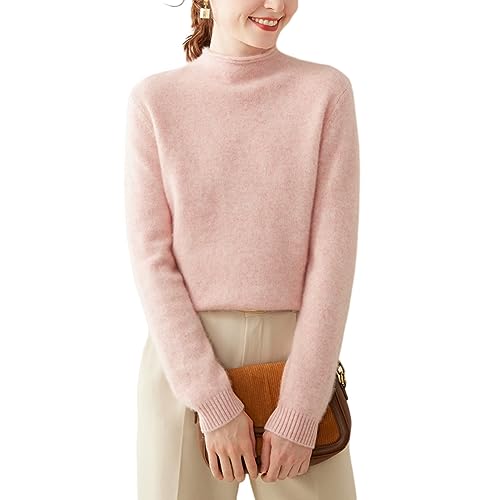 DISSA Damen Kaschmir Pullover Rosa Stehkragen Langarm Strickpullover Damen Kaschmir Wolle Einfarbige Relaxed Dicker Pullover,36,SH352 von DISSA