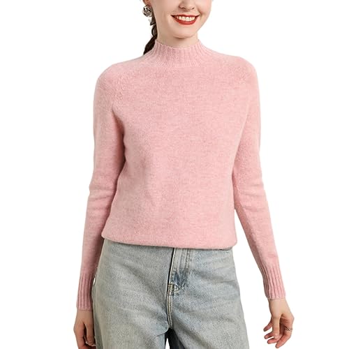 DISSA Damen Kaschmir Pullover Rosa Stehkragen Langarm Strickpullover Damen Kaschmir Wolle Einfarbige Relaxed Dicker Pullover,38,MZ2243 von DISSA