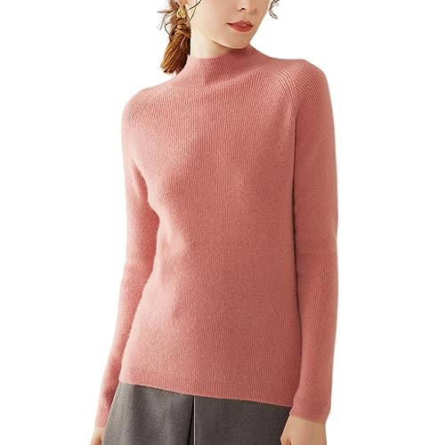 DISSA Damen Kaschmir Pullover Rosa Stehkragen Langarm Strickpullover Damen Kaschmir Wolle Einfarbige Schlanker Dünner Pullover,42,SH313 von DISSA