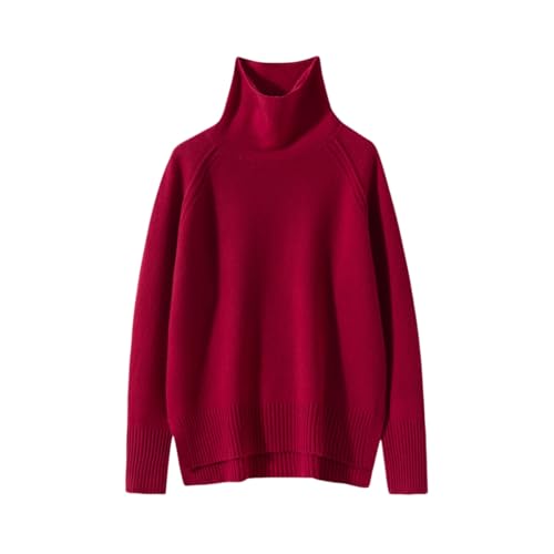 DISSA Damen Kaschmir Pullover Rot Rollkragen Langarm Strickpullover Damen Kaschmir Wolle Einfarbige Relaxed Dicker Pullover,EU 38,YD2490 von DISSA