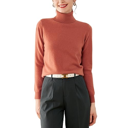 DISSA Damen Kaschmir Pullover Rot Rollkragen Langarm Strickpullover Damen Kaschmir Wolle Einfarbige Relaxed Dünner Pullover,36,RMS3301 von DISSA