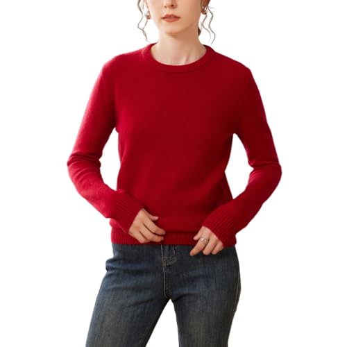 DISSA Damen Kaschmir Pullover Rot Rundhals Langarm Strickpullover Damen Kaschmir Wolle Einfarbige Relaxed Dicker Pullover,EU 36,SPR2448 von DISSA