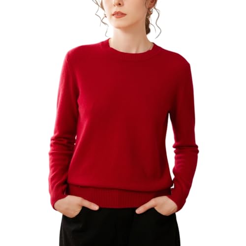 DISSA Damen Kaschmir Pullover Rot Rundhals Langarm Strickpullover Damen Kaschmir Wolle Einfarbige Relaxed Dünner Pullover,EU 38,SPR2449 von DISSA