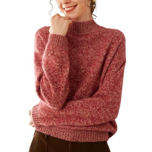 DISSA Damen Kaschmir Pullover Rot Stehkragen Langarm Strickpullover Damen Kaschmir Wolle Einfarbige Relaxed Dicker Pullover,EU 42,DF8109 von DISSA