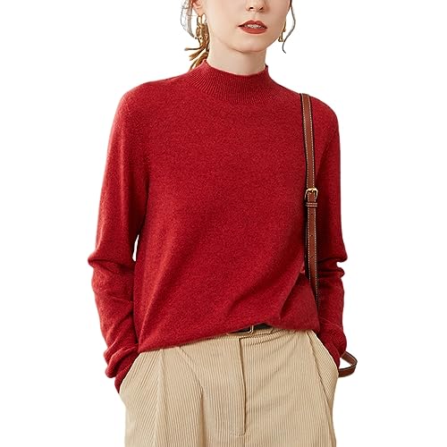 DISSA Damen Kaschmir Pullover Rot Stehkragen Langarm Strickpullover Damen Kaschmir Wolle Einfarbige Relaxed Dünner Pullover,36,YZL501 von DISSA