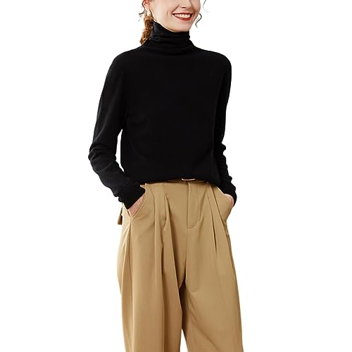 DISSA Damen Kaschmir Pullover Schwarz Rollkragen Langarm Strickpullover Damen Kaschmir Wolle Einfarbige Relaxed Dünner Pullover,38,SPR2266 von DISSA