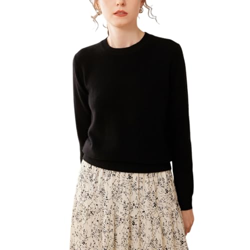 DISSA Damen Kaschmir Pullover Schwarz Rundhals Langarm Strickpullover Damen Kaschmir Wolle Einfarbige Relaxed Dünner Pullover,EU 36,SPR2449 von DISSA