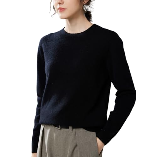 DISSA Damen Kaschmir Pullover Schwarz Rundhals Langarm Strickpullover Damen Kaschmir Wolle Einfarbige Relaxed Dünner Pullover,EU 44,ZSBR8426 von DISSA