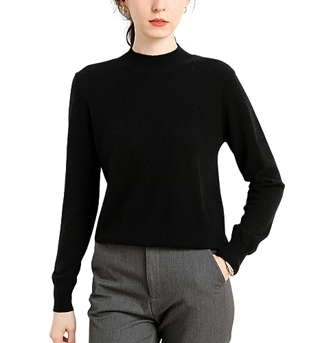 DISSA Damen Kaschmir Pullover Schwarz Stehkragen Langarm Strickpullover Damen Kaschmir Wolle Einfarbige Relaxed Dünner Pullover,38,DF8001 von DISSA