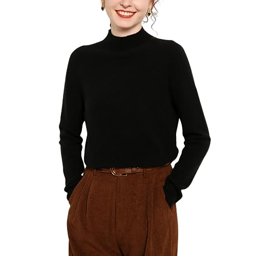 DISSA Damen Kaschmir Pullover Schwarz Stehkragen Langarm Strickpullover Damen Kaschmir Wolle Einfarbige Relaxed Dünner Pullover,40,MZ2221 von DISSA