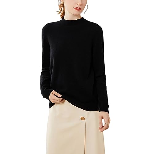 DISSA Damen Kaschmir Pullover Schwarz Stehkragen Langarm Strickpullover Damen Kaschmir Wolle Einfarbige Relaxed Dünner Pullover,40,YZL501 von DISSA