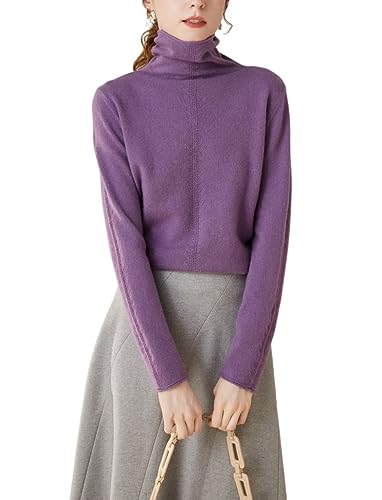 DISSA Damen Kaschmir Pullover Violett Rollkragen Langarm Strickpullover Damen Kaschmir Wolle Gestreifter Schlanker Dünner Pullover,34,ZSBR8314 von DISSA