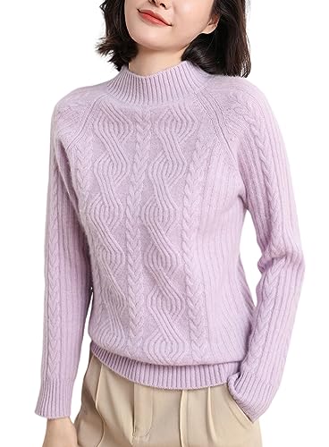 DISSA Damen Kaschmir Pullover Violett Stehkragen Langarm Strickpullover Damen Kaschmir Wolle Zopfmuster Relaxed Dicker Pullover,40,DF8041 von DISSA