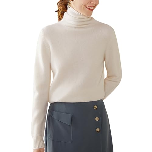 DISSA Damen Kaschmir Pullover Weiß Rollkragen Langarm Strickpullover Damen Kaschmir Wolle Einfarbige Relaxed Dicker Pullover,42,SH351 von DISSA