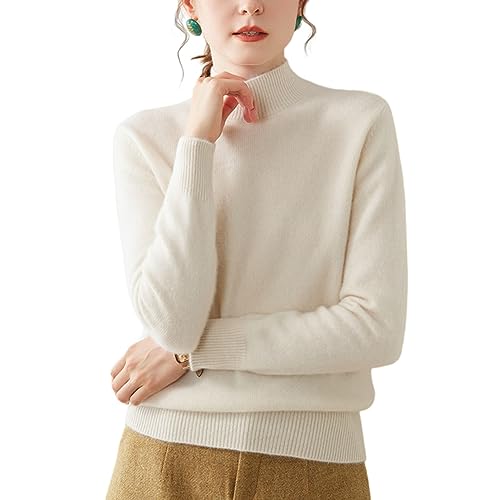 DISSA Damen Kaschmir Pullover Weiß Stehkragen Langarm Strickpullover Damen Kaschmir Wolle Einfarbige Relaxed Dicker Pullover,36,SH349 von DISSA