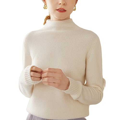 DISSA Damen Kaschmir Pullover Weiß Stehkragen Langarm Strickpullover Damen Kaschmir Wolle Einfarbige Relaxed Dicker Pullover,36,SH352 von DISSA