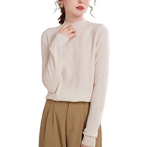 DISSA Damen Kaschmir Pullover Weiß Stehkragen Langarm Strickpullover Damen Kaschmir Wolle Einfarbige Relaxed Dünner Pullover,38,YZL501 von DISSA