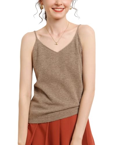 DISSA Damen Kaschmir Pullunder Braun Trägerlos Ohne Arm Strickpullover Damen Kaschmir Wolle Einfarbige Schlanker Dünner Pullover,EU 36,MZ2423 von DISSA
