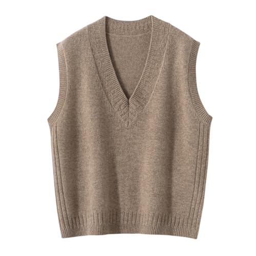 DISSA Damen Kaschmir Pullunder Braun V-Ausschnitt Ohne Arm Strickpullover Damen Kaschmir Wolle Reißverschluss Relaxed Dicker Pullover,EU 40,YD2470 von DISSA