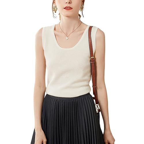DISSA Damen Kaschmir Pullunder Elfenbein Rundhals Ohne Arm Pullover Kaschmir Wolle Einfarbige Schlanker Dünner Pullunder,42,SPR1213 DISSA Damen Kaschmir Pullunder Elfenbein Rundhals Ohne Arm Pullover Kaschmir Wolle Einfarbige Schlanker Dünner Pullunder,42,SPR1213 von DISSA