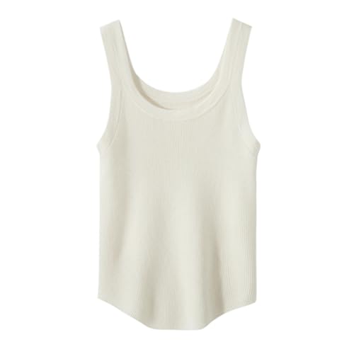 DISSA Damen Kaschmir Pullunder Elfenbein Rundhals Ohne Arm Strickpullover Damen Kaschmir Wolle Einfarbige Schlanker Dünner Pullover,EU Einheitsgröße,ZSBR8378 von DISSA