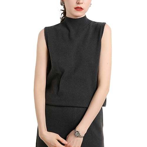 DISSA Damen Kaschmir Pullunder Grau Stehkragen Ohne Arm Pullover Kaschmir Wolle Einfarbige Relaxed Dünner Pullunder,38,MZ2161 von DISSA