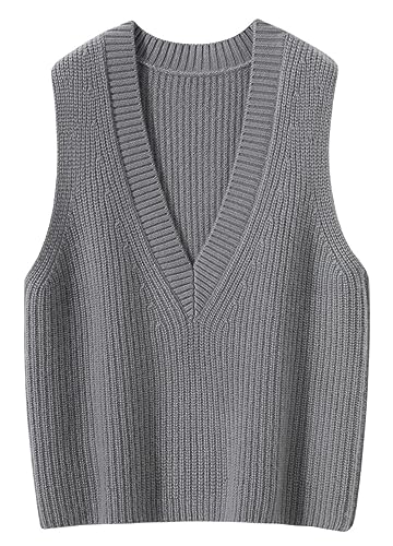 DISSA Damen Kaschmir Pullunder Grau V-Ausschnitt Ohne Arm Pullover Kaschmir Wolle Einfarbige Relaxed Dicker Pullunder,38,ZSBR8368 von DISSA