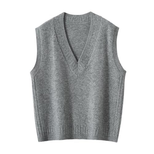 DISSA Damen Kaschmir Pullunder Grau V-Ausschnitt Ohne Arm Strickpullover Damen Kaschmir Wolle Reißverschluss Relaxed Dicker Pullover,EU 38,YD2470 von DISSA