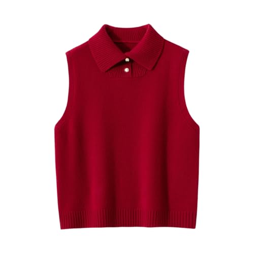 DISSA Damen Kaschmir Pullunder Rot Revers Ohne Arm Strickpullover Damen Kaschmir Wolle Einfarbige Relaxed Dicker Pullover,EU 38,YD24217 von DISSA
