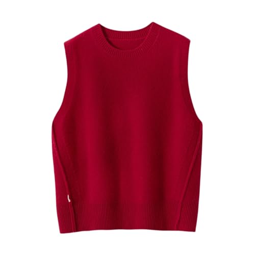 DISSA Damen Kaschmir Pullunder Rot Rundhals Ohne Arm Strickpullover Damen Kaschmir Wolle Einfarbige Relaxed Dicker Pullover,EU 38,YD24216 von DISSA