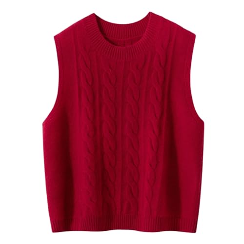 DISSA Damen Kaschmir Pullunder Rot Rundhals Ohne Arm Strickpullover Damen Kaschmir Wolle Zopfmuster Schlanker Dicker Pullover,EU Einheitsgröße,YD2415 von DISSA