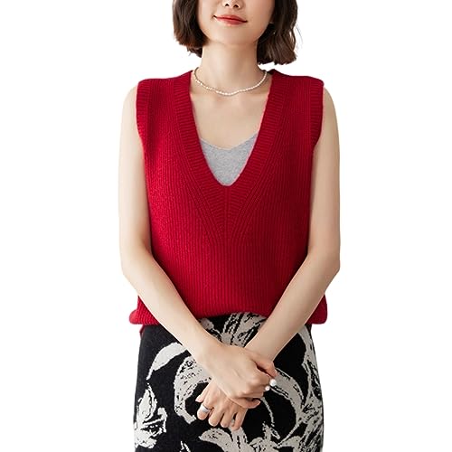 DISSA Damen Kaschmir Pullunder Rot V-Ausschnitt Ohne Arm Pullover Kaschmir Wolle Einfarbige Relaxed Dicker Pullunder,38,YD2346 DISSA Damen Kaschmir Pullunder Rot V-Ausschnitt Ohne Arm Pullover Kaschmir Wolle Einfarbige Relaxed Dicker Pullunder,38,YD2346 von DISSA
