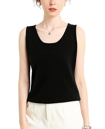 DISSA Damen Kaschmir Pullunder Schwarz Rundhals Ohne Arm Pullover Kaschmir Wolle Einfarbige Relaxed Dünner Pullunder,Einheitsgröße,DF8003 von DISSA