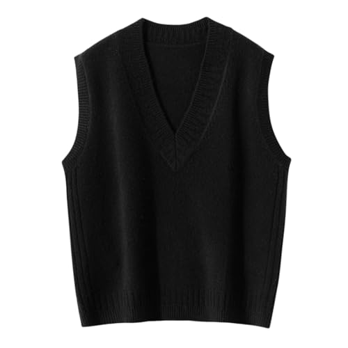 DISSA Damen Kaschmir Pullunder Schwarz V-Ausschnitt Ohne Arm Strickpullover Damen Kaschmir Wolle Reißverschluss Relaxed Dicker Pullover,EU 40,YD2470 von DISSA