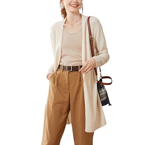 DISSA Damen Kaschmir Strickjacke Beige V-Ausschnitt Langarm Cardigan Kaschmir Wolle Einfarbige Relaxed Dünner Strickjacke,Einheitsgröße,SPR2242 von DISSA